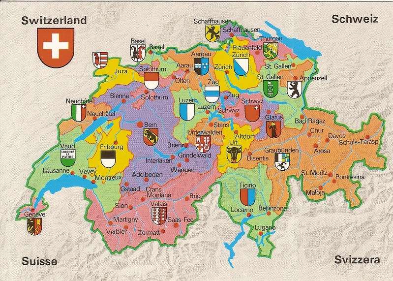 Карта Швейцарии. пазл онлайн
