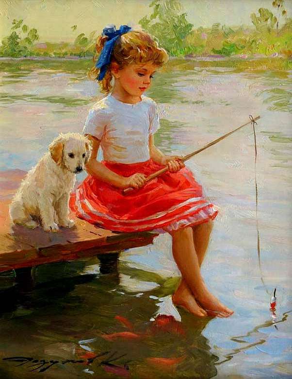 Fetița care pescuiește puzzle online