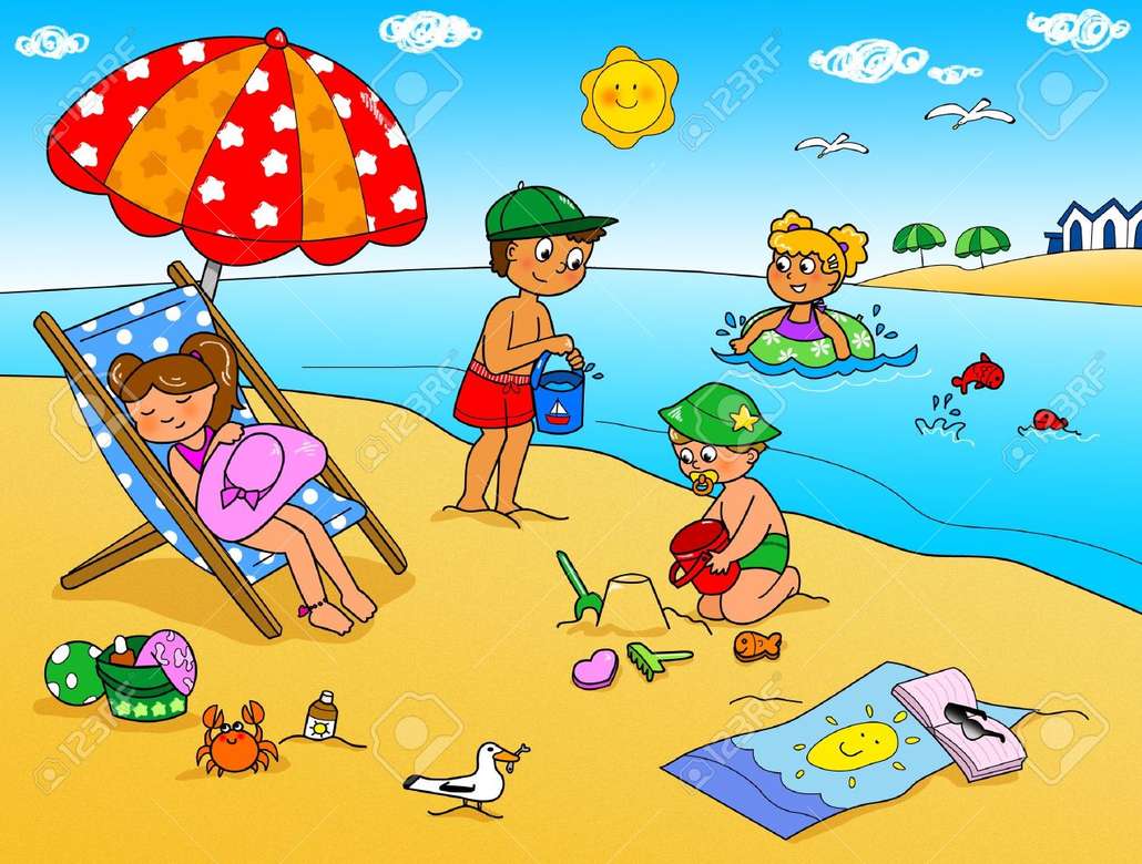 Kinderen op het strand legpuzzel online