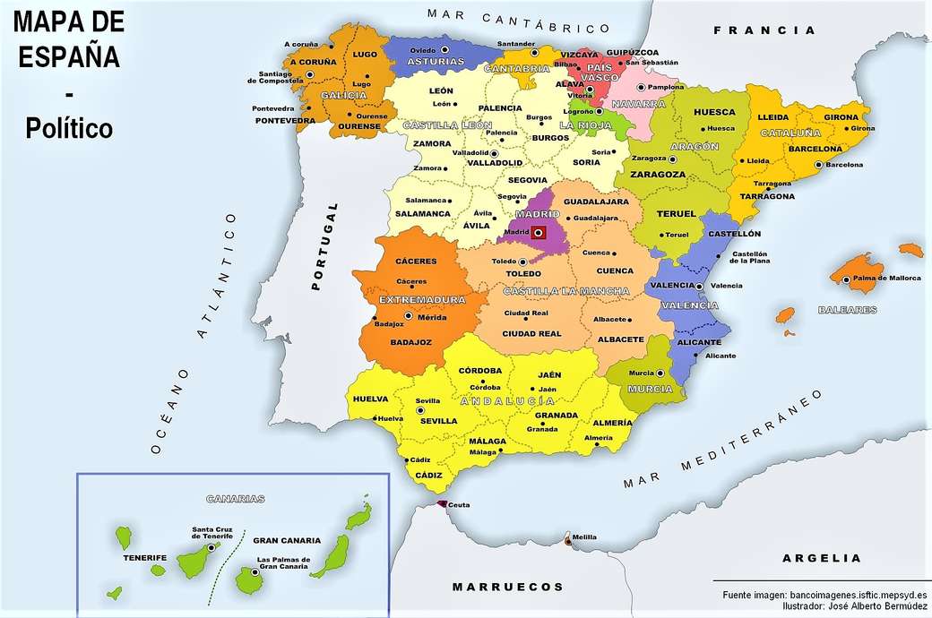 Kaart van de Spaanse geografische indeling online puzzel
