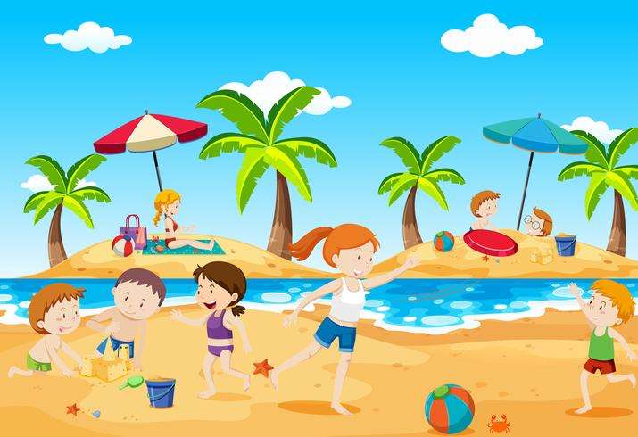 Gyerekek nyaralni a víz mellett online puzzle