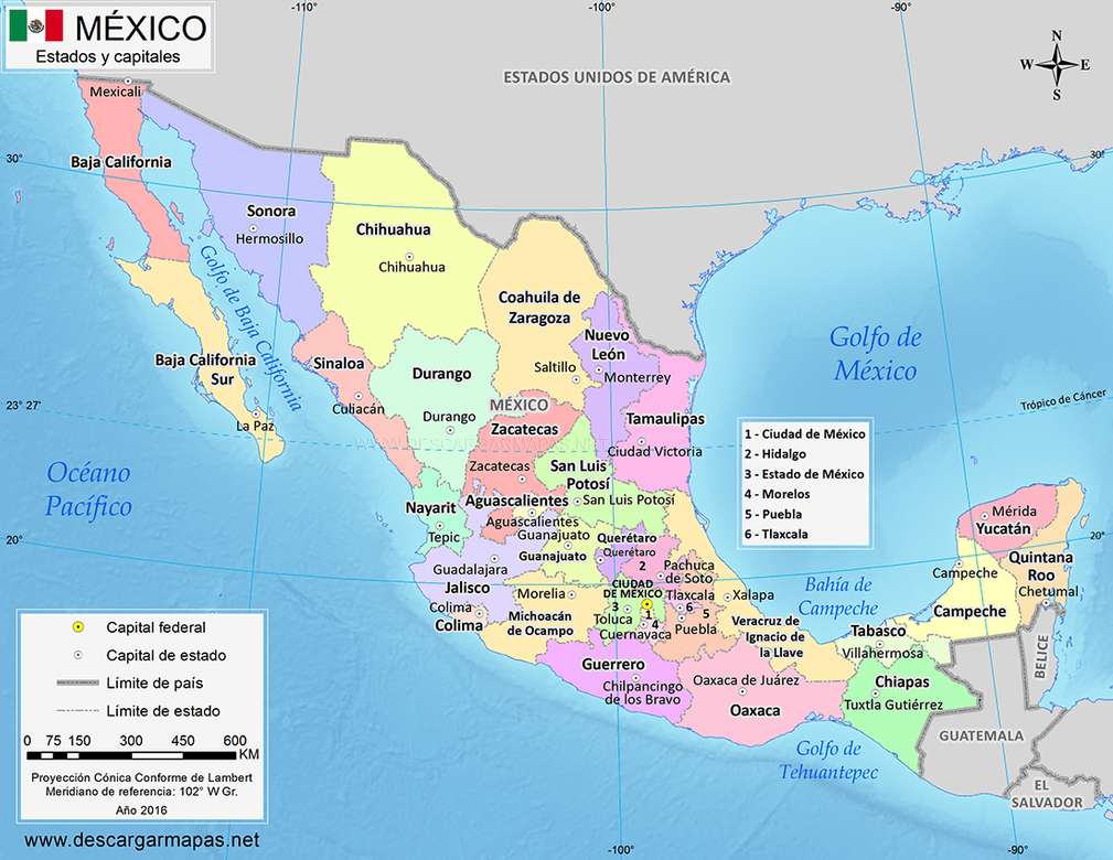 Map of the Mexican Republic online puzzle