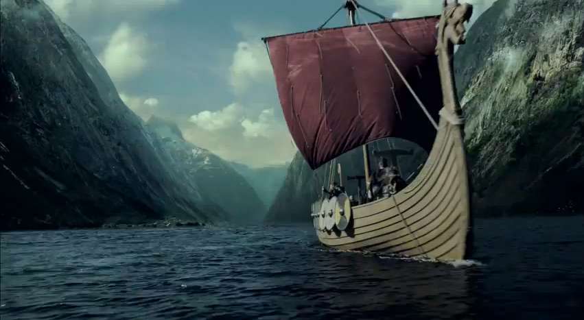 Човен вікінгів у фіорді пазл онлайн