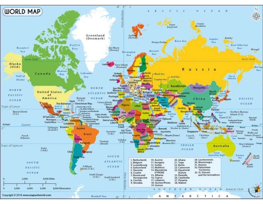 Карта на света онлайн пъзел