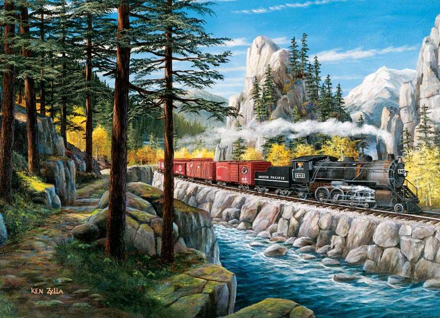 Peisaj cu un tren. puzzle online