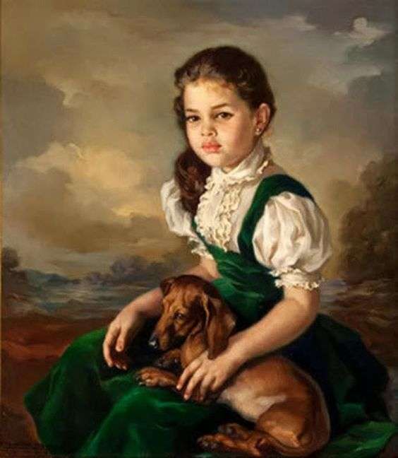 Belo retrato de menina com seu animal de estimação puzzle online