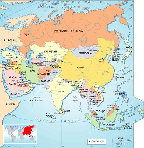 Mapa Asie skládačky online