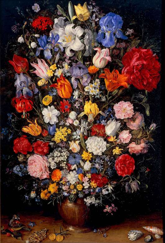 Jan Brueghel - Blomma vas med juvel Pussel online