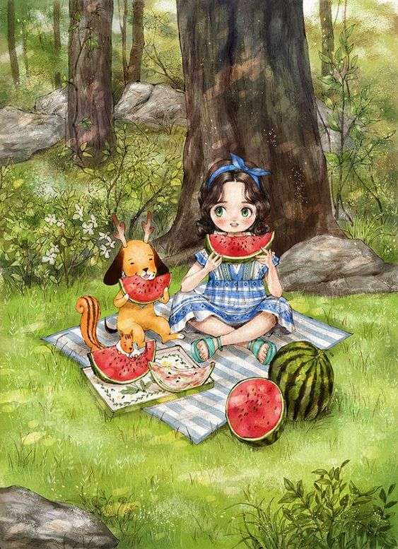 Eating watermelon on a summer afternoon jigsaw puzzle online