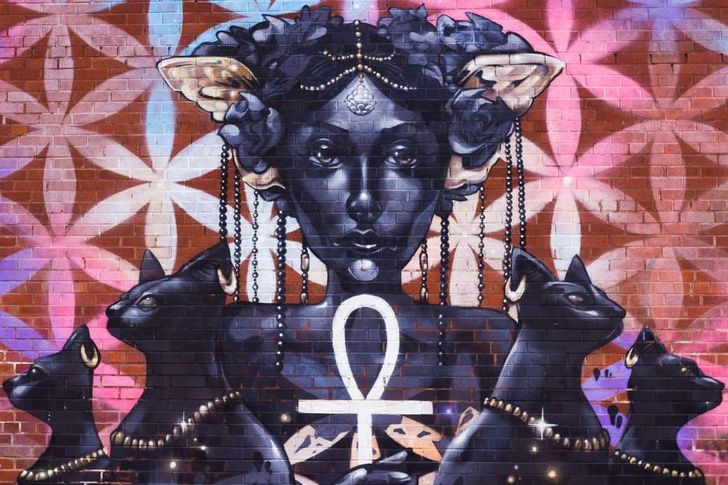 Τοιχογραφία γατών μαύρης γυναίκας παζλ online