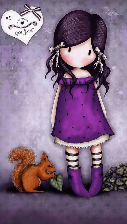 Illustratie van meisje met eekhoorn. legpuzzel online