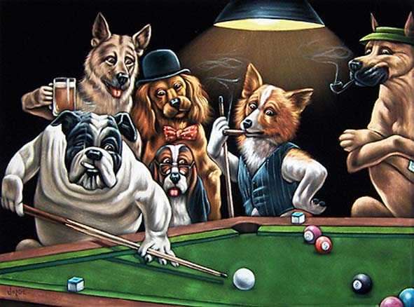 Dogs playing pool jigsaw puzzle online