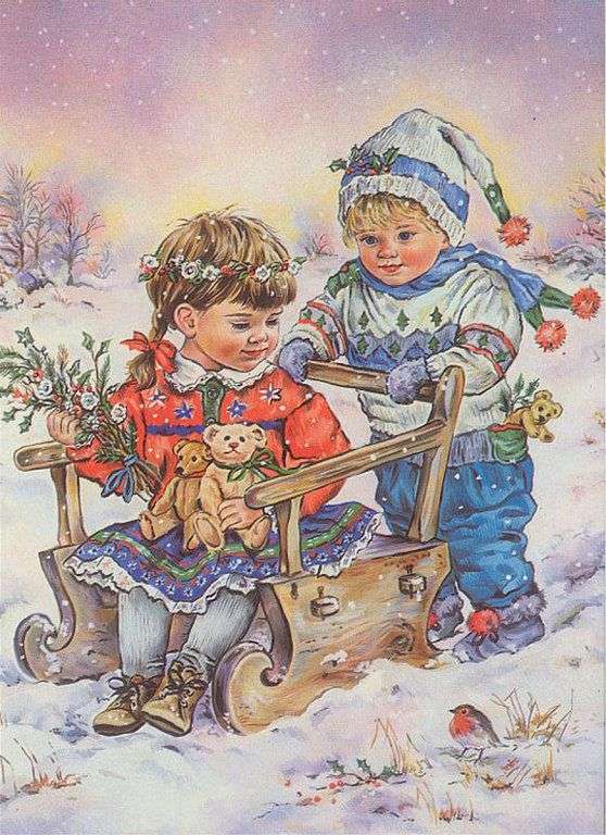 Children playing in the snow =) online puzzle