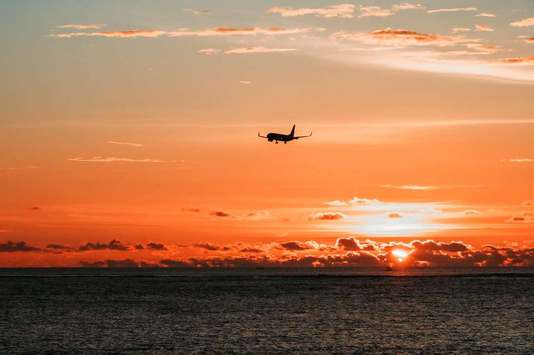 Sonnenuntergang und ein Flugzeug Online-Puzzle