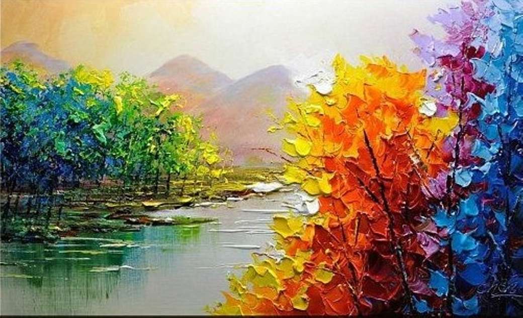 Ζωγραφική με πολύχρωμα δέντρα παζλ online