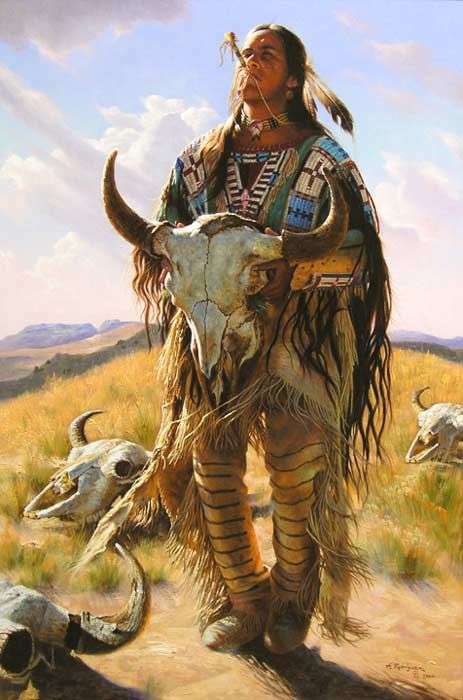 American Indian with the bison head online puzzle