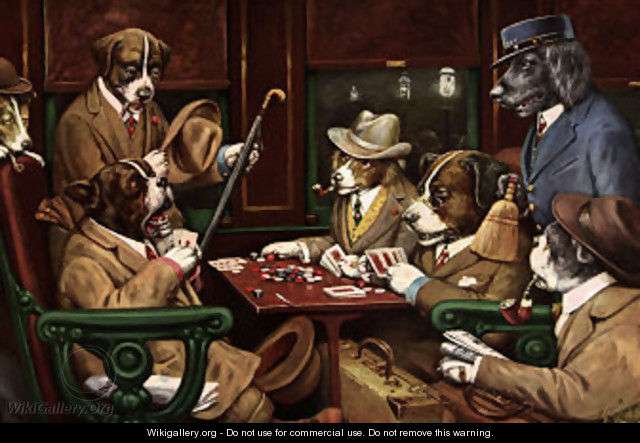 Un arte dos cachorros jogando pôquer puzzle en ligne