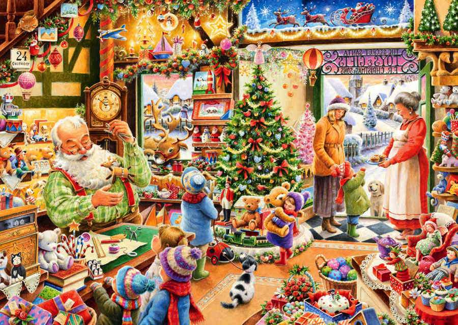 Weihnachtsmann im Spielzeugladen Puzzlespiel online