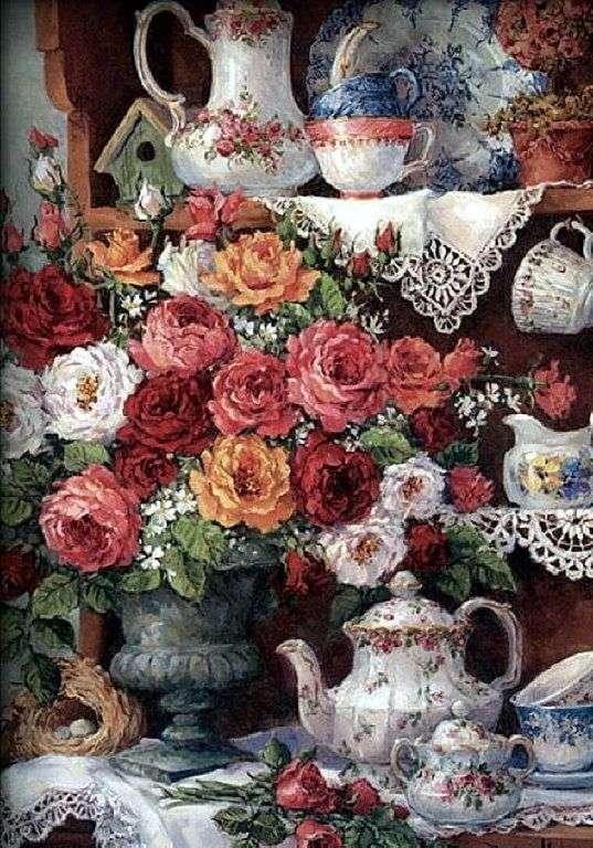 Teapots, cups and flowers jigsaw puzzle online