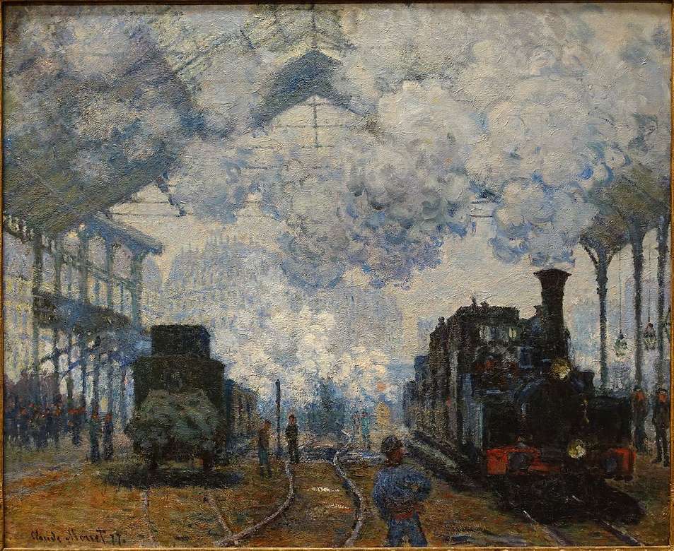 The Gare Saint-Lazare: Пристигане на влак, 1877 г. онлайн пъзел
