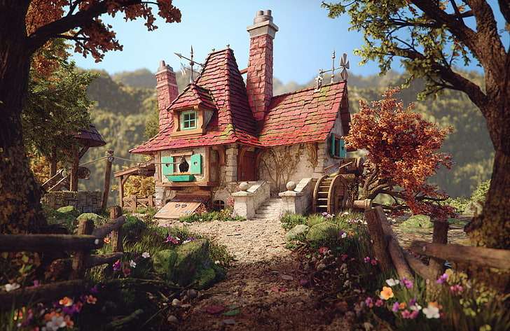 Illustration de la maison beige et rouge puzzle en ligne
