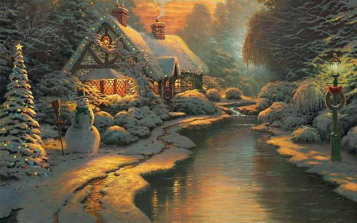 Christmas postcard -house river. jigsaw puzzle online