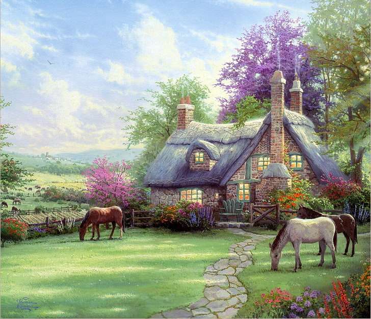 Σπίτι-Άλογα - Φύση. παζλ online