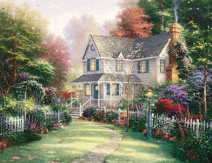 Къща -Градина - Живопис онлайн пъзел