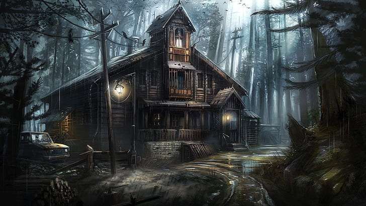 Fantasy art, haunted house online puzzle