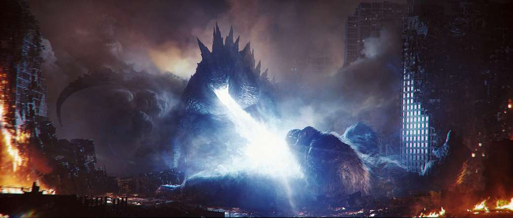 Godzilla usando il respiro atomico su Kong puzzle online