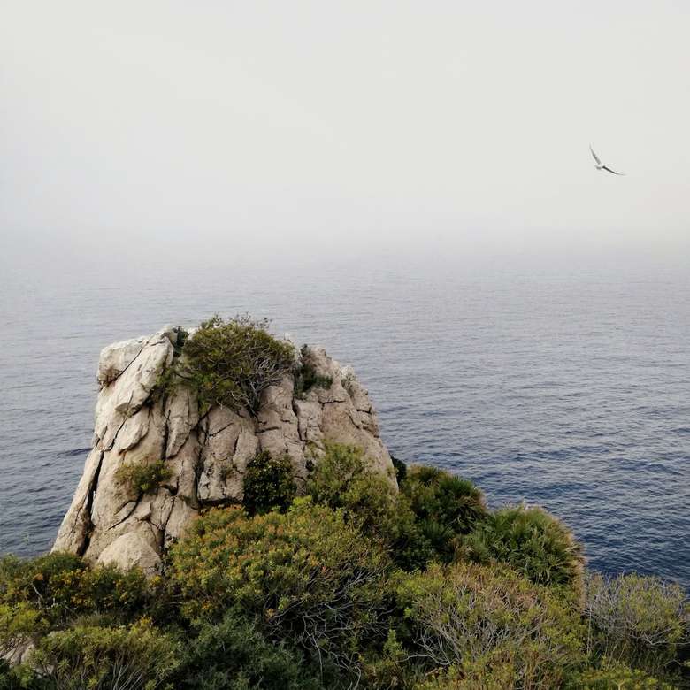 Мъглив фон на морето и скали онлайн пъзел