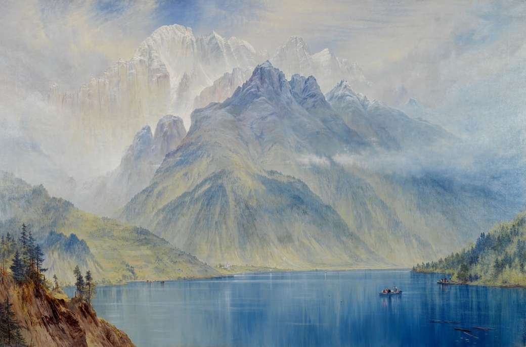 λίμνη κοντά στο βουνό κατά τη διάρκεια της ημέρας online παζλ