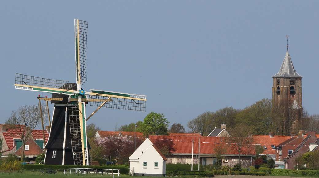 Vesnice s mlýnem na Zeeland v Holandsku skládačky online