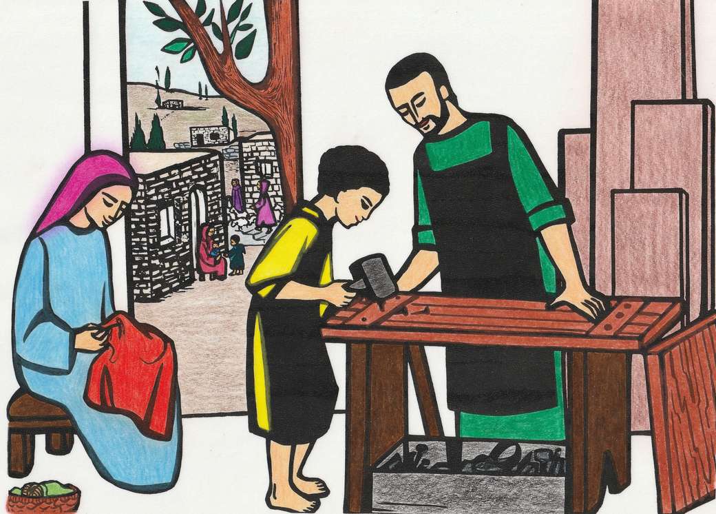 Für Kinder: Jesus lernt bei seinem Vater Josef Puzzlespiel online