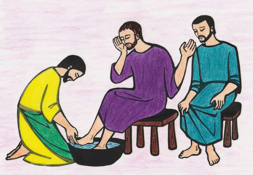 Pro děti: Ježíš myje nohy učedníků online puzzle