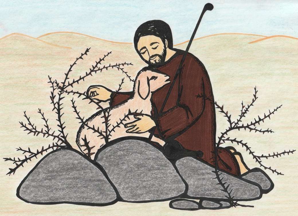 За деца: Исус се грижи за ранени овце онлайн пъзел