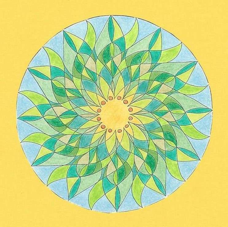 Mandala levelek kerek tánc sárga zöld online puzzle