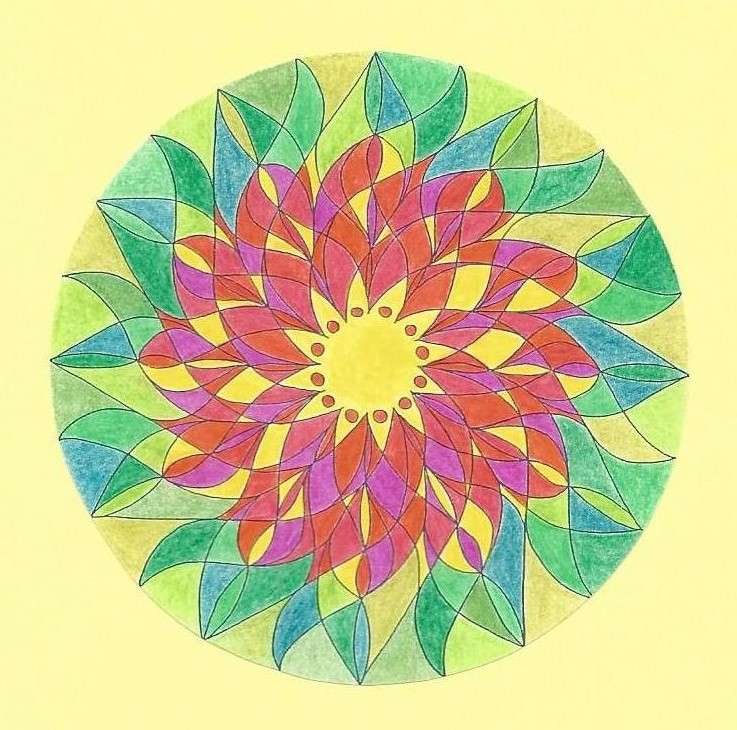 Mandala Blätter Reigen mehrfarbig 2 Online-Puzzle