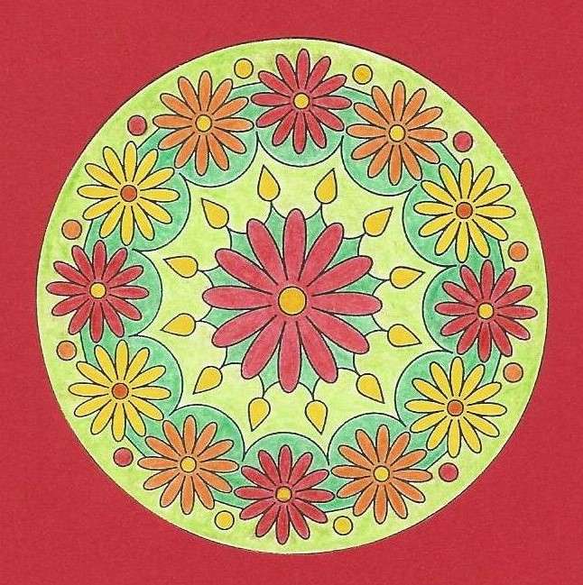 Mandala bloeit geeloranje rood online puzzel