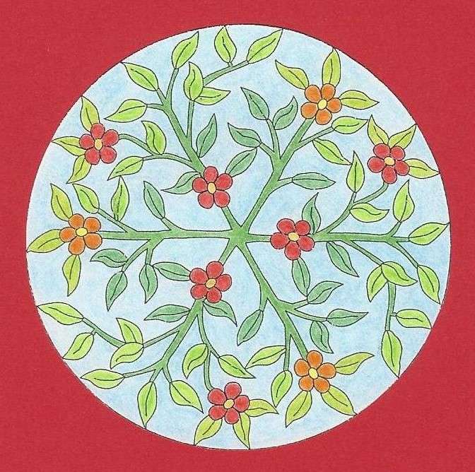 Mandala blommaträdgård orange röd pussel på nätet