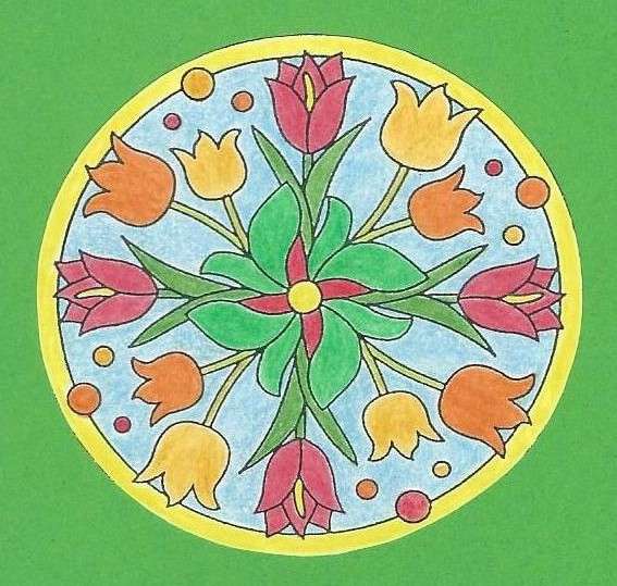Lalele mandala galben portocaliu roșu jigsaw puzzle online