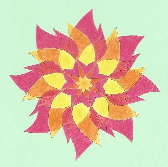 Mandala stjärna blommar gul orange röd pussel på nätet