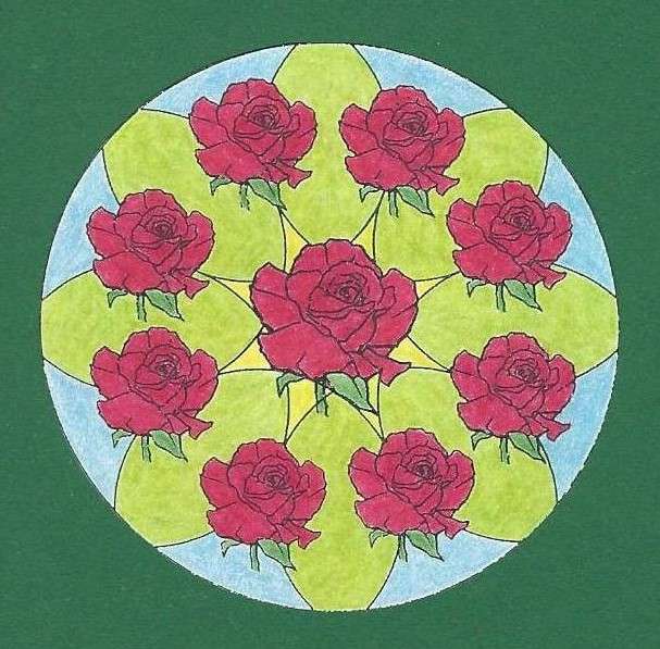 Mandala neuf roses rouges puzzle en ligne