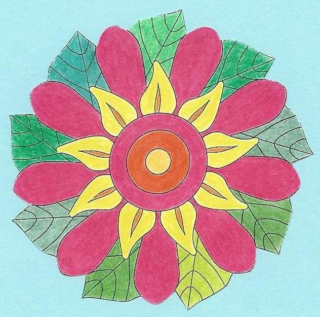 Mandala flower yellow orange red jigsaw puzzle online