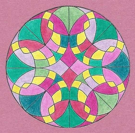 Mandala žlutá zelená fialová online puzzle
