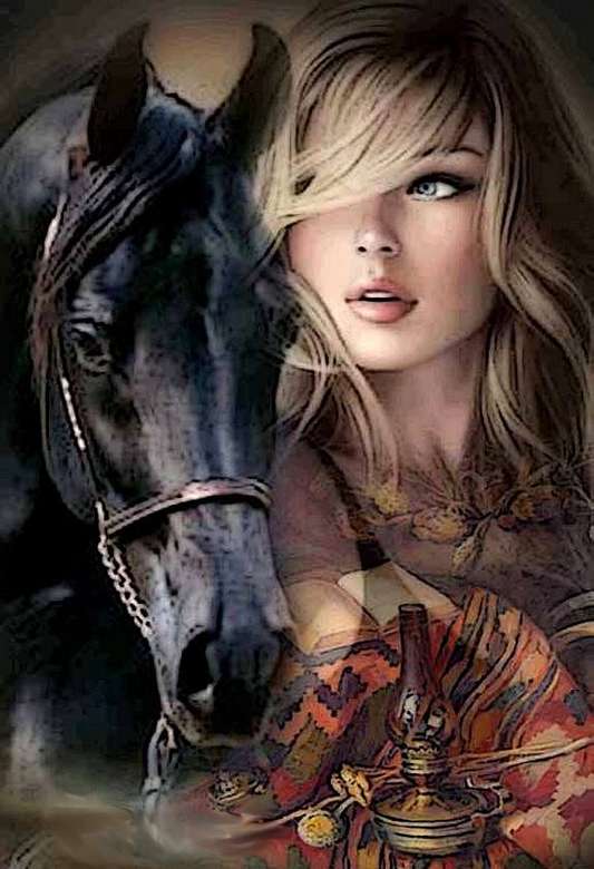 En kvinna som älskar hästar pussel på nätet