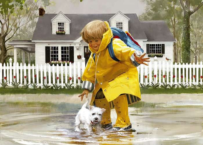 Ein Junge mit einem Hund. Online-Puzzle