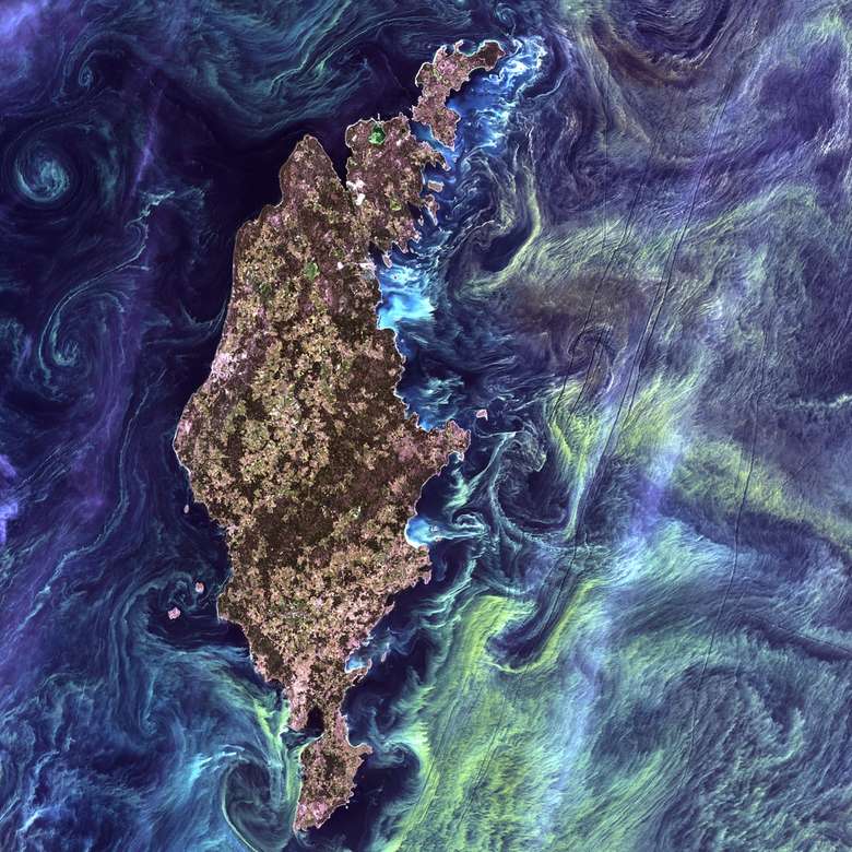 blauwe, bruine en gele satellietillustratie legpuzzel online