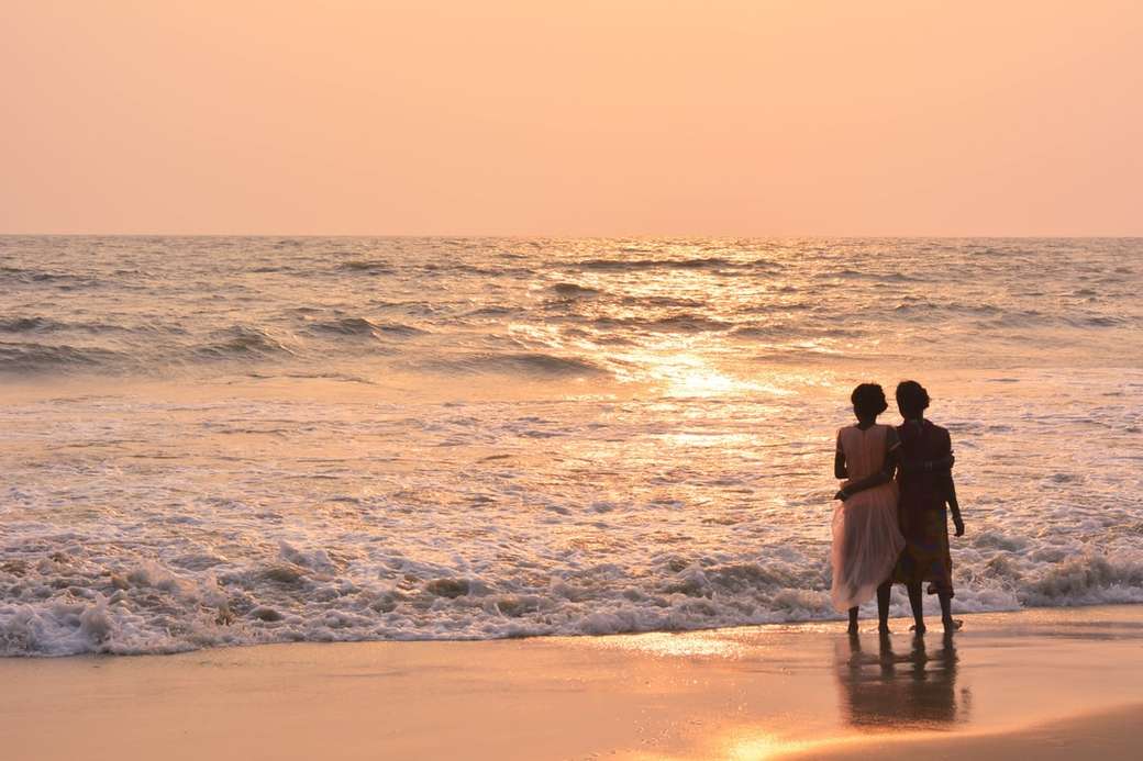 två kvinnor som står på strandlinjen pussel på nätet