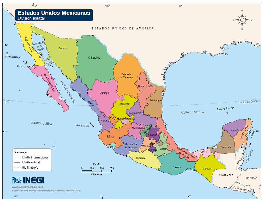 Карта Мексиканської Республіки пазл онлайн
